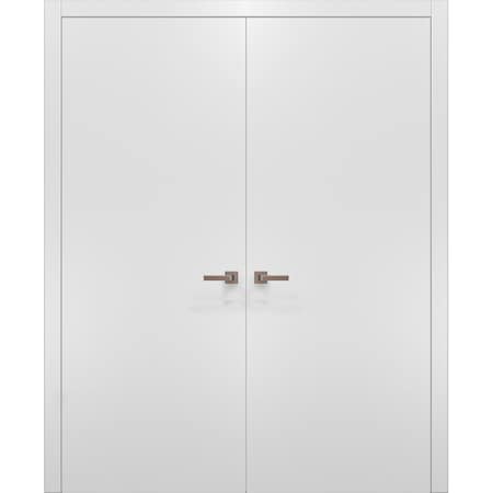 Sartodoors Closet French Double 36x84 Planum 0010 White Silk Frames Trims Levers Modern Design Prehung    Wood PLANUM10DD-WSNP-3684